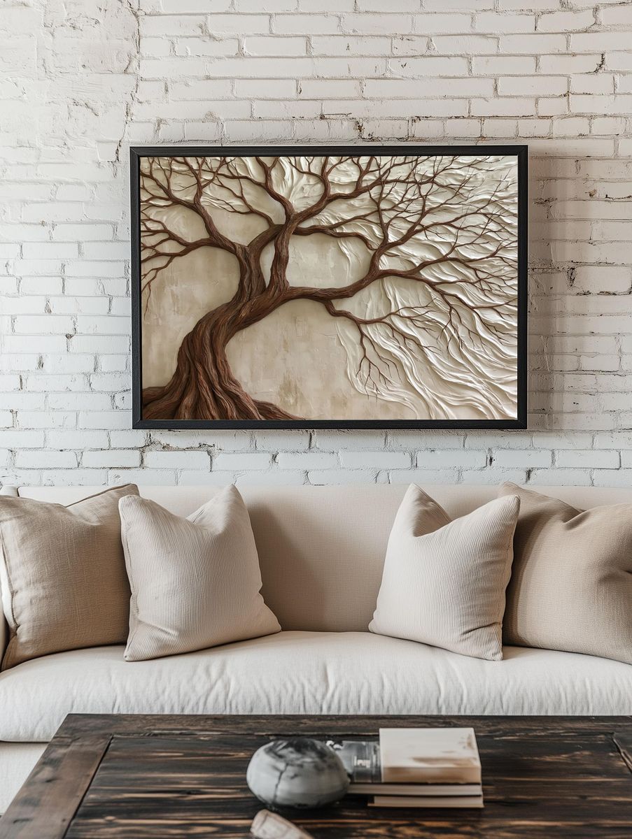 Textured Tree of Life Botanical Print. room preview