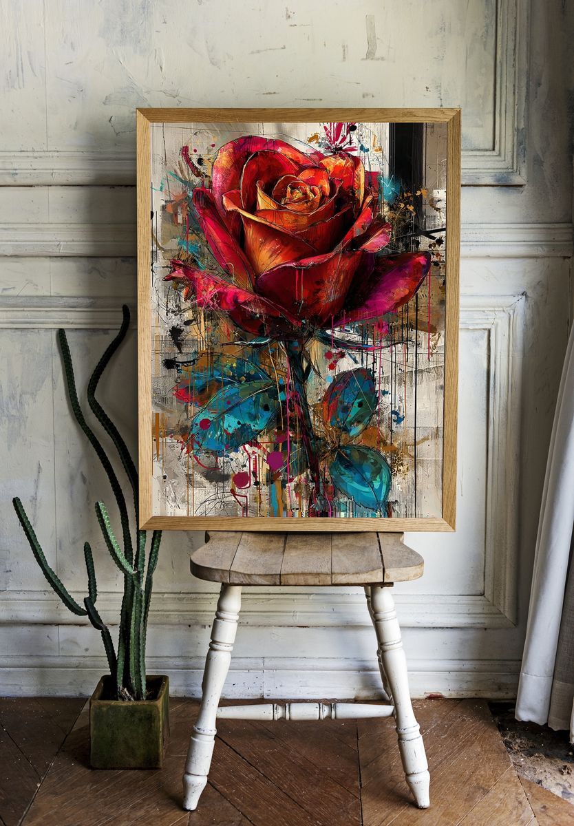 Abstract Rose Contemporary Print. room preview
