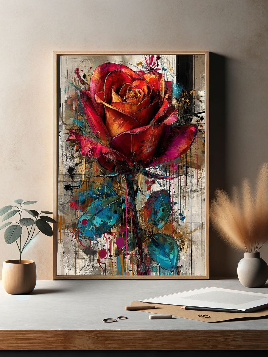 Abstract Rose Contemporary Print. — room view 2