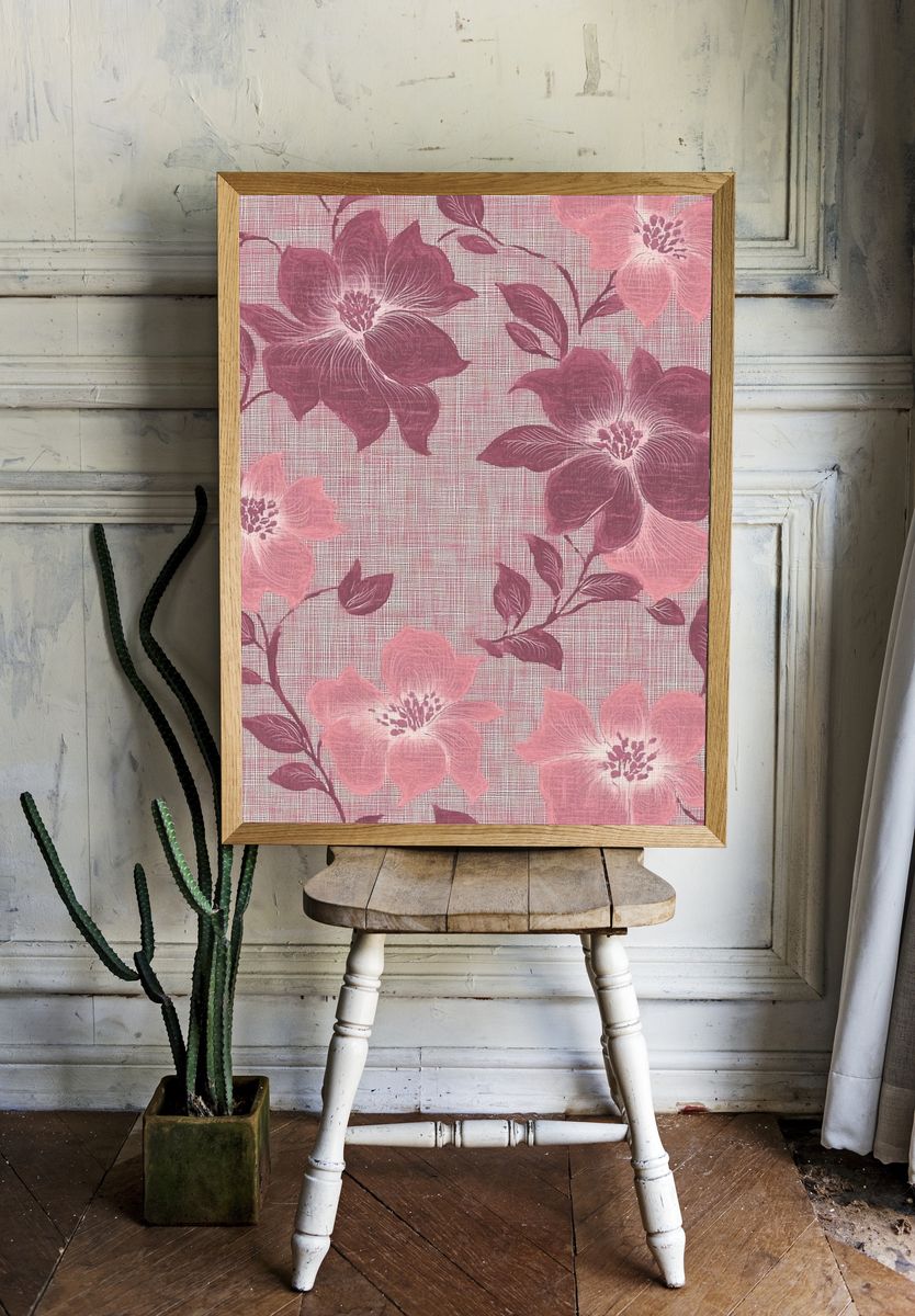 Pink Floral Botanical Print. — room view 1