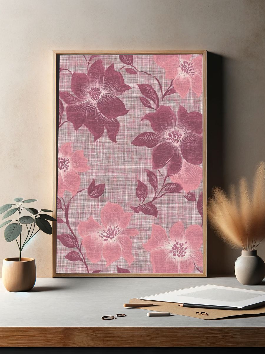 Pink Floral Botanical Print. — room view 2
