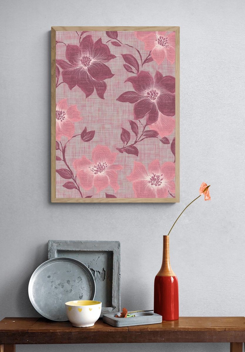 Pink Floral Botanical Print. — room view 3