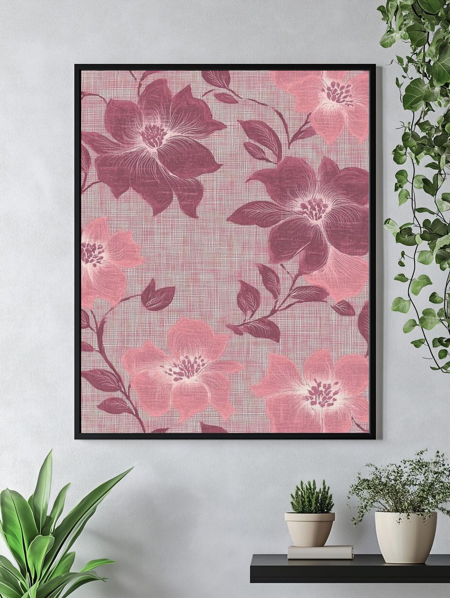 Pink Floral Botanical Print. — room view 4