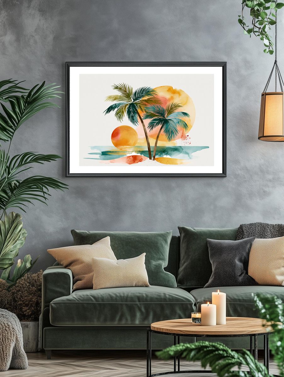 Tropical Sunset Palm Trees Print. — room view 4