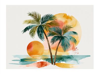 Tropical Sunset Palm Trees Print.