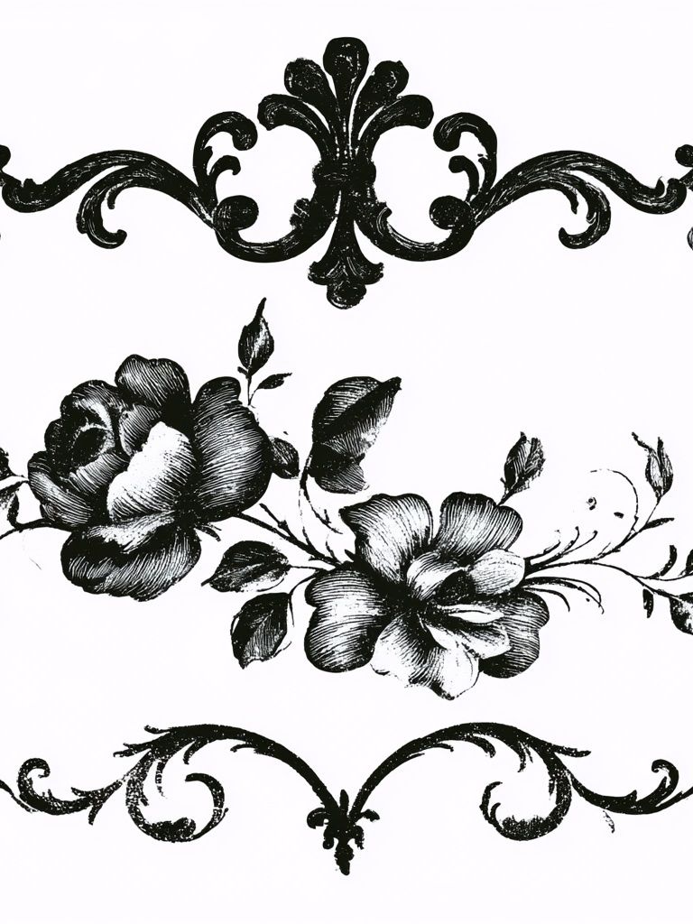 Floral Ornamental Black-White Print. poster detail