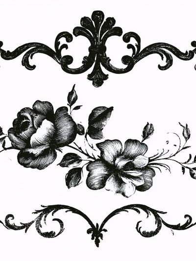 Floral Ornamental Black-White Print.