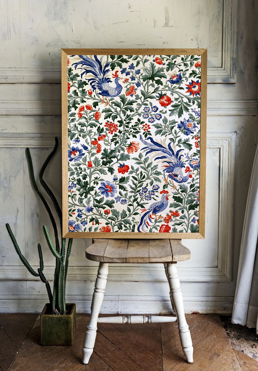 Chinoiserie Rooster Floral Poster. — room view 1