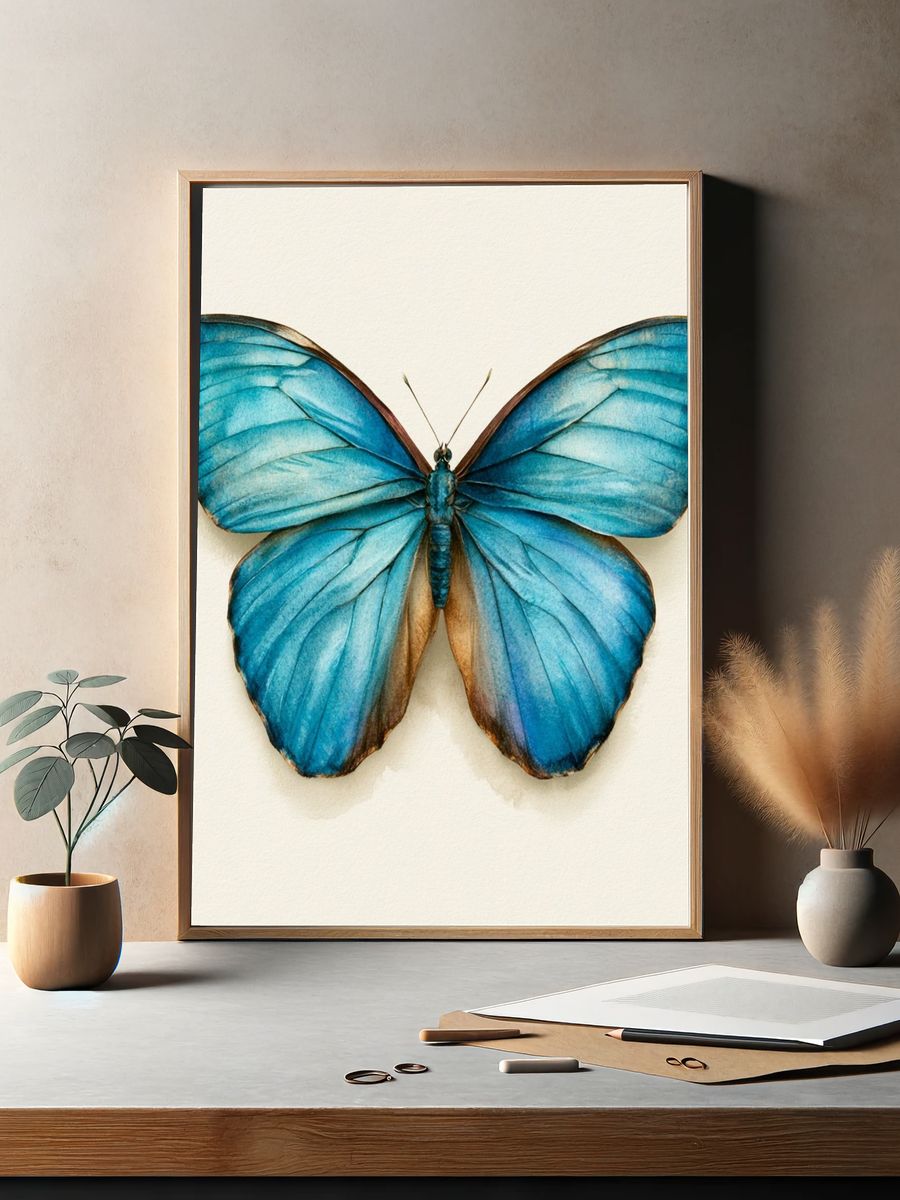 Blue Butterfly Watercolor Print. — room view 2