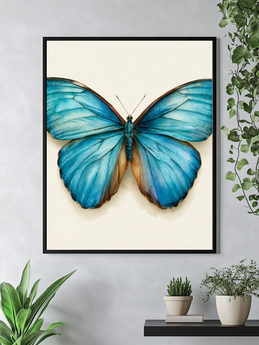 Blue Butterfly Watercolor Print. — room view 4