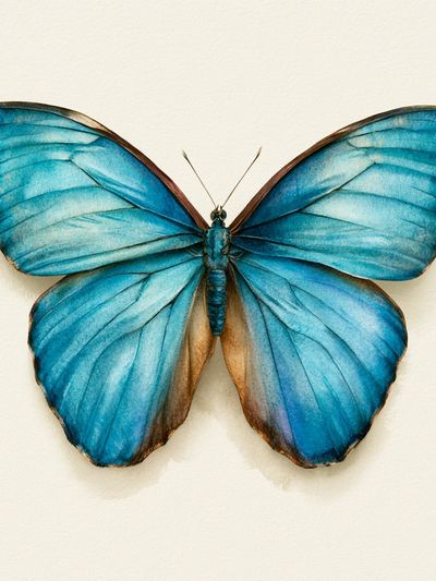 Blue Butterfly Watercolor Print. poster