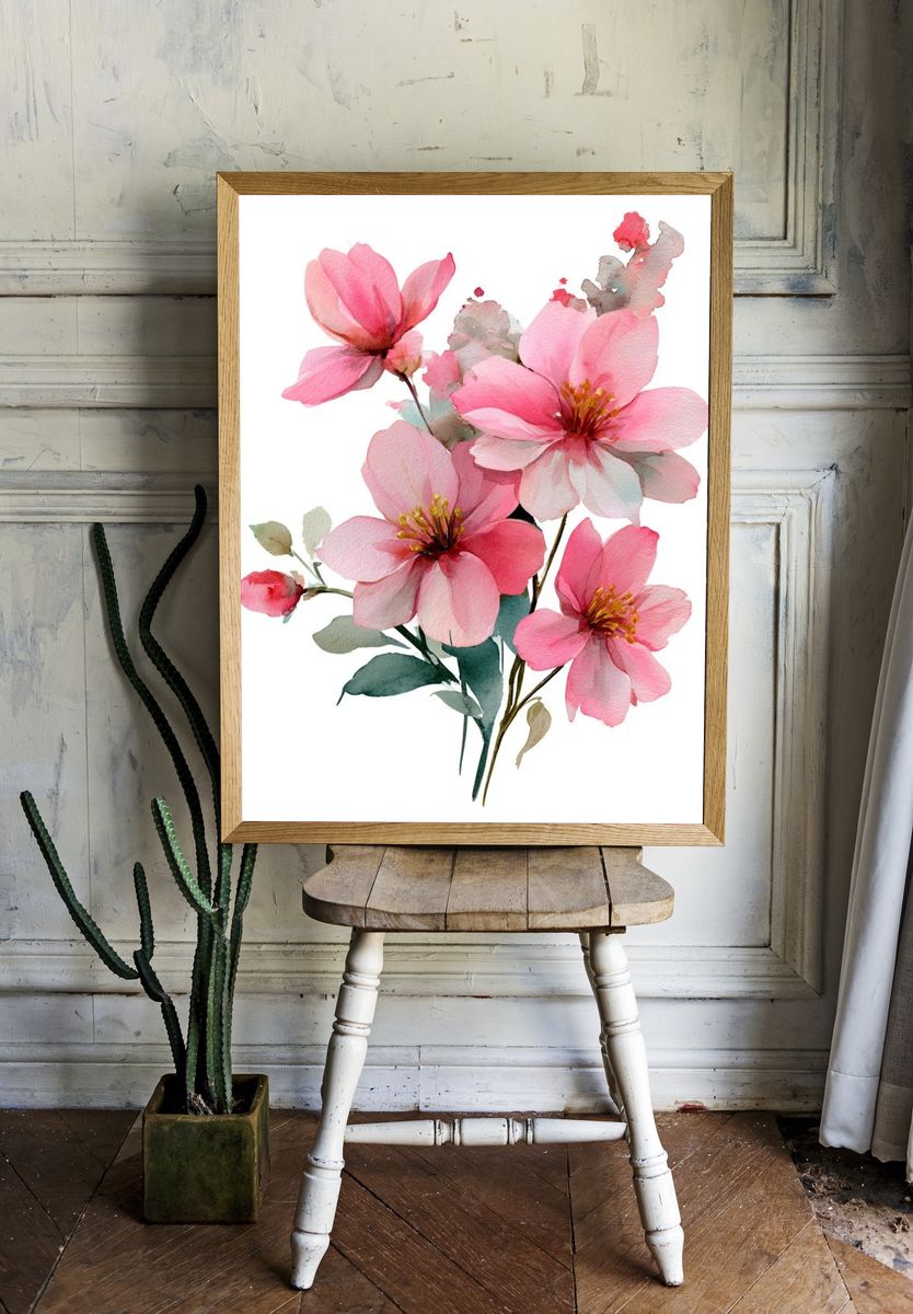 Pink Cherry Blossom Watercolor Poster. — room view 1