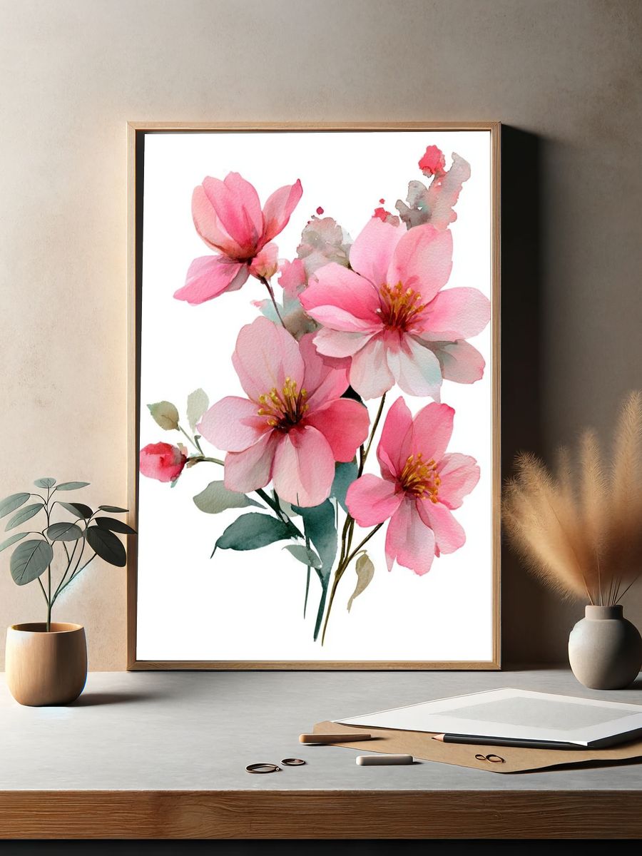 Pink Cherry Blossom Watercolor Poster. — room view 2
