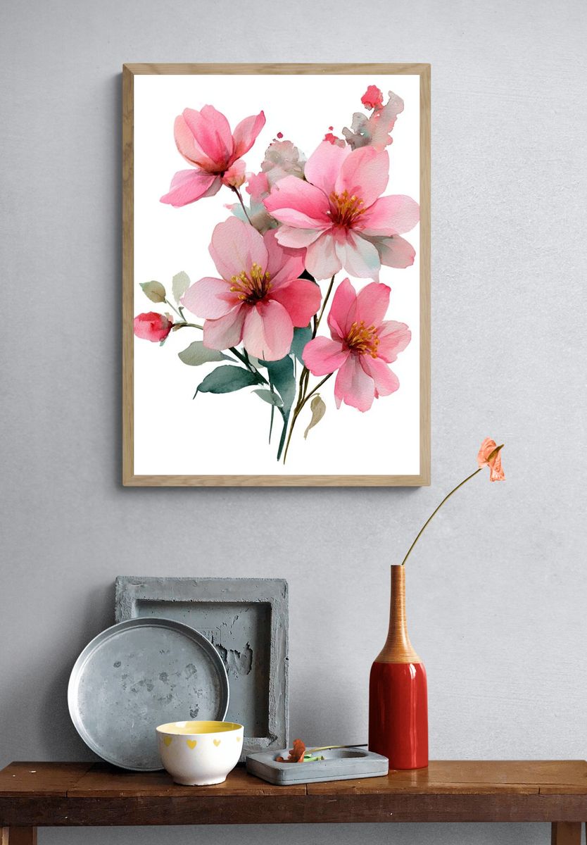 Pink Cherry Blossom Watercolor Poster. — room view 3