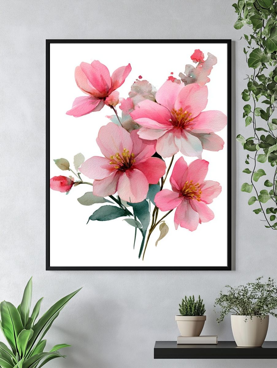 Pink Cherry Blossom Watercolor Poster. — room view 4