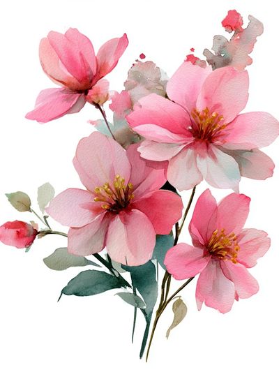 Pink Cherry Blossom Watercolor Poster.