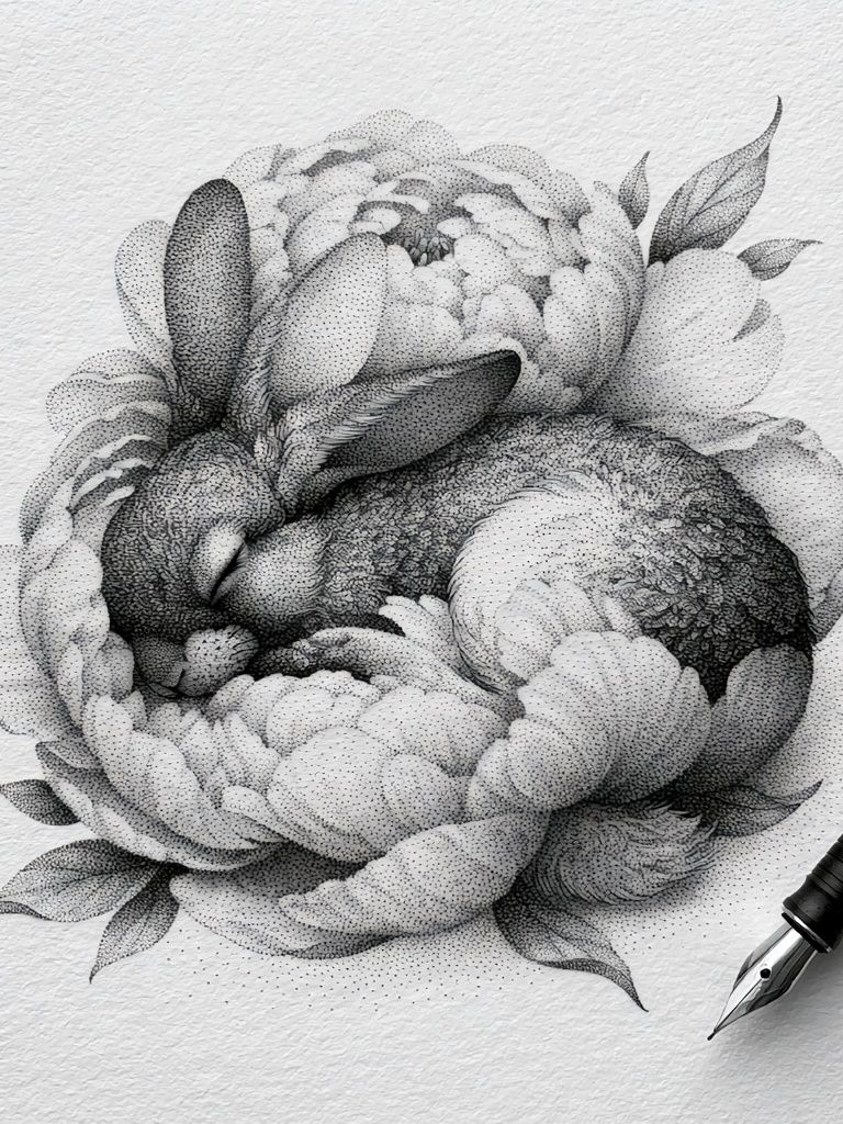 Peony Ink Drawing Poster. poster — botanical art