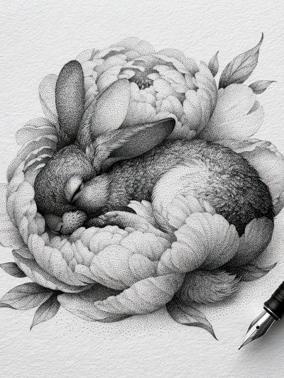 Peony Ink Drawing Poster.