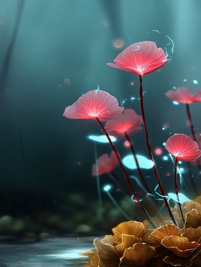 Glowing Fantasy Mushrooms Illustration Poster.