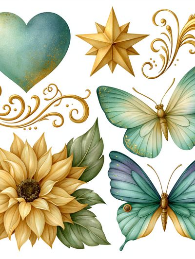 Botanical Gold Motifs Illustration Poster.