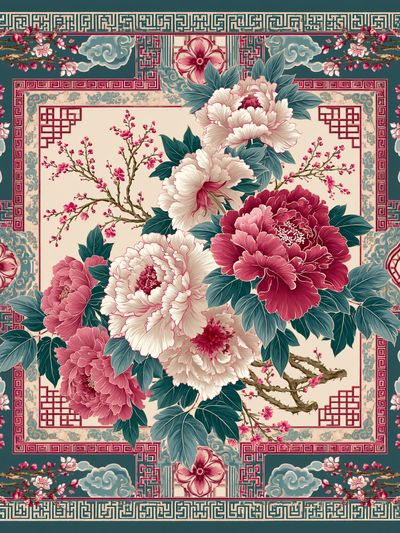 Peony Blossom Garden Print. poster