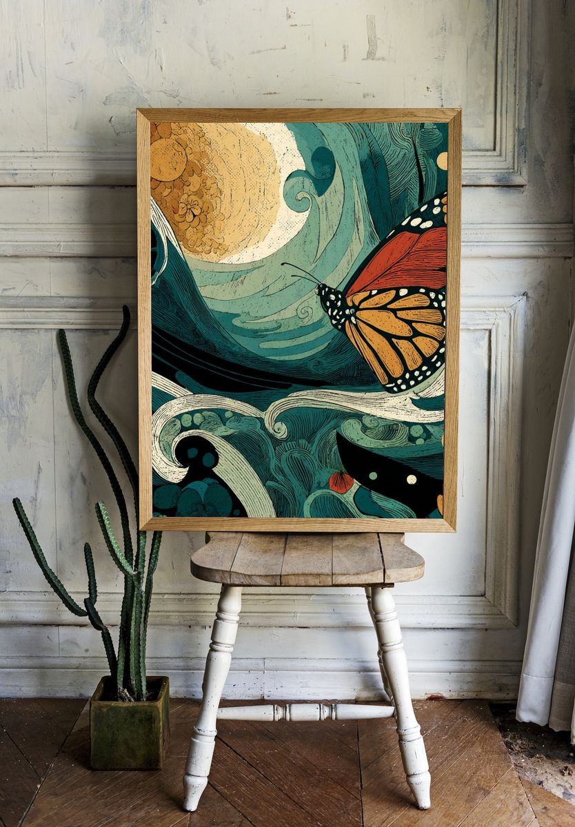 Monarch Butterfly Botanical Print. room preview