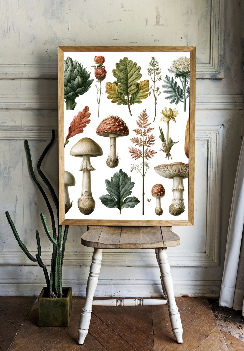 Botanical Mushroom Study Print. — room view 1