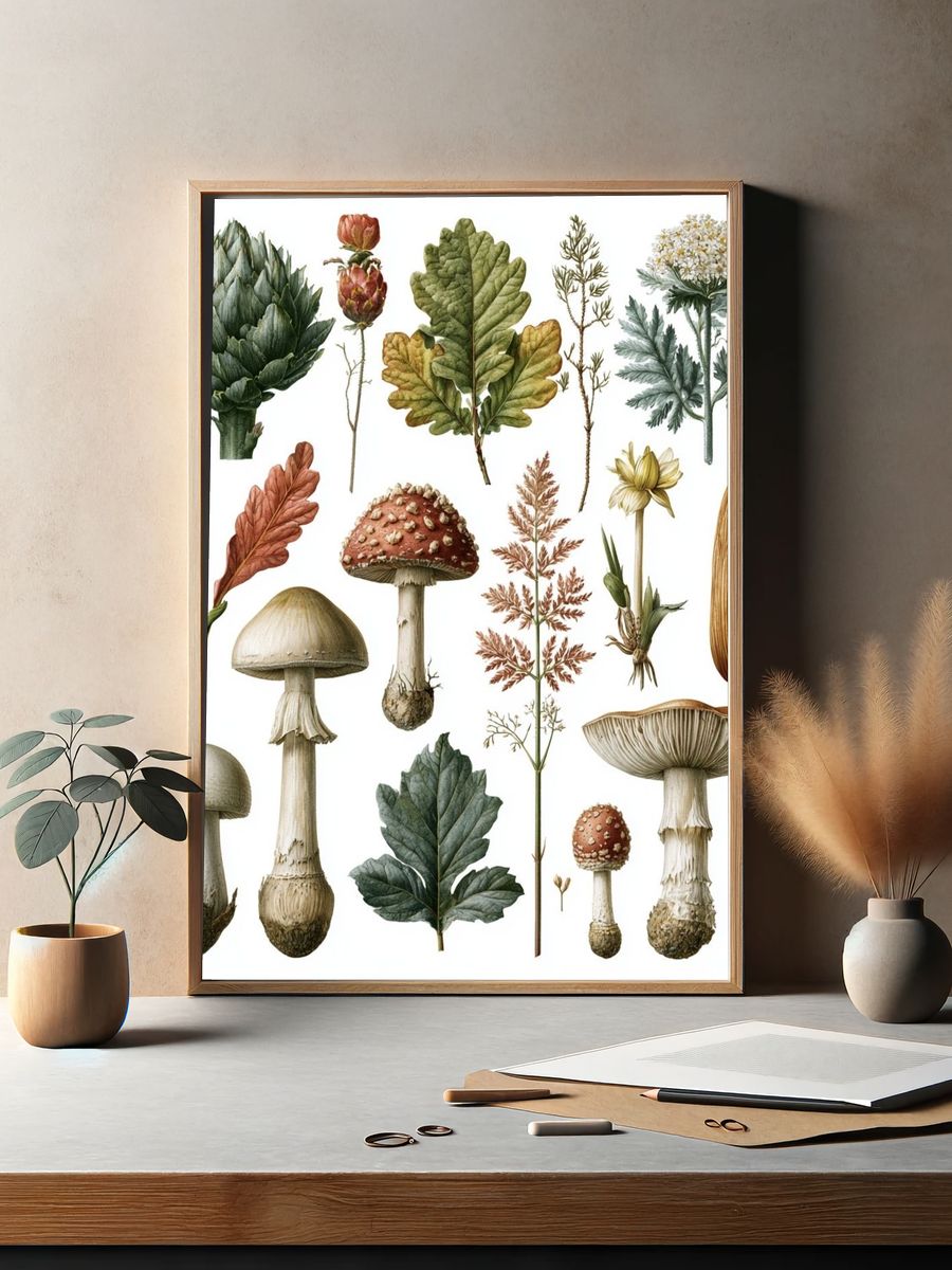 Botanical Mushroom Study Print. — room view 2