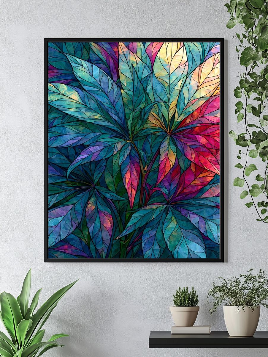 Tropical Stained Glass Leaves Poster. — room view 4