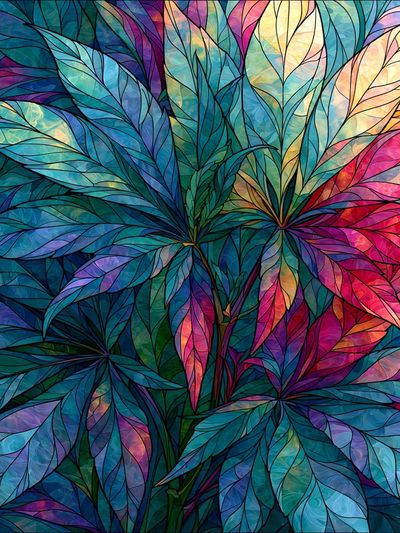 Tropical Stained Glass Leaves Poster.
