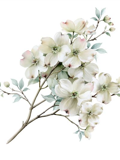 White Dogwood Blossom Watercolor Poster.