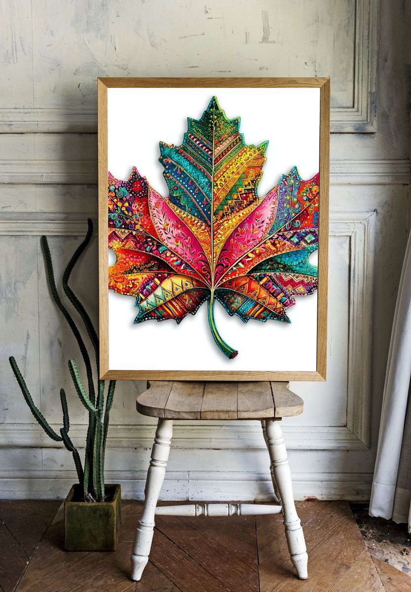 Colorful Maple Leaf Illustration Poster. — room view 1