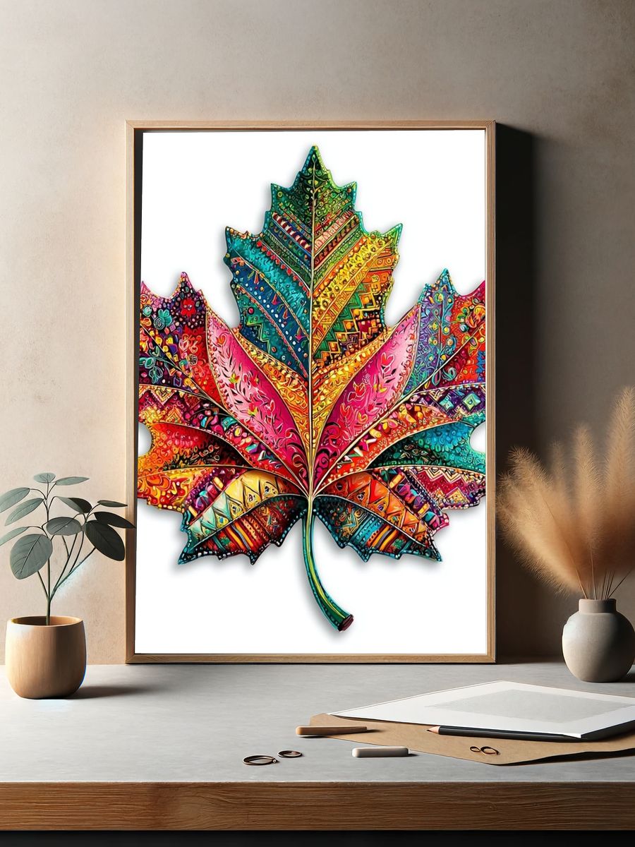 Colorful Maple Leaf Illustration Poster. — room view 2