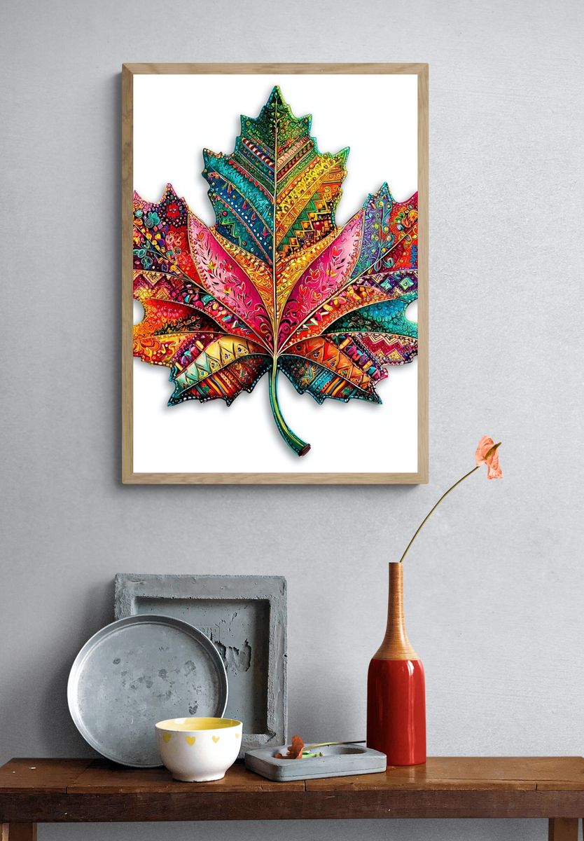 Colorful Maple Leaf Illustration Poster. — room view 3
