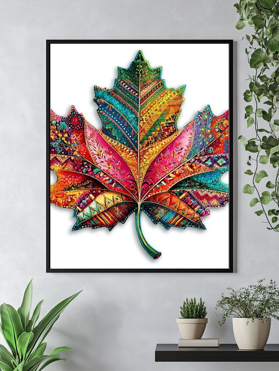 Colorful Maple Leaf Illustration Poster. — room view 4