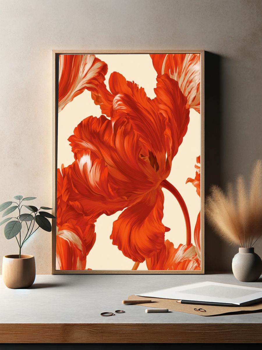Red Tulip Bloom Illustration Poster. — room view 2