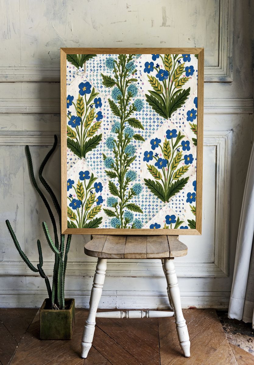 Blue Floral Botanical Print. — room view 1