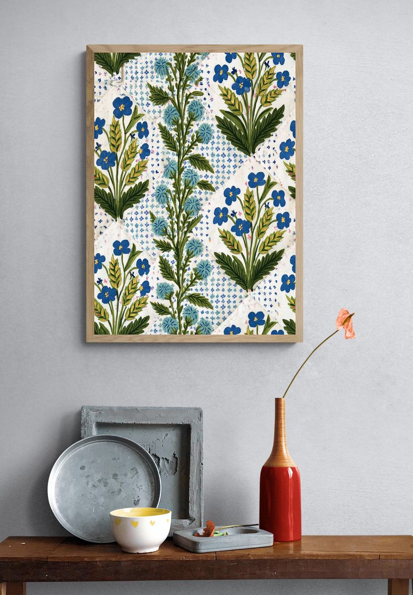 Blue Floral Botanical Print. — room view 3