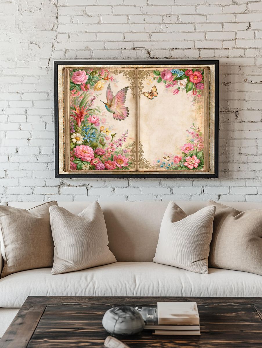 Vintage Floral Book Page Poster. room preview