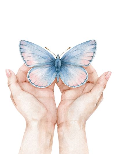Blue Butterfly Hands Watercolor Poster. poster