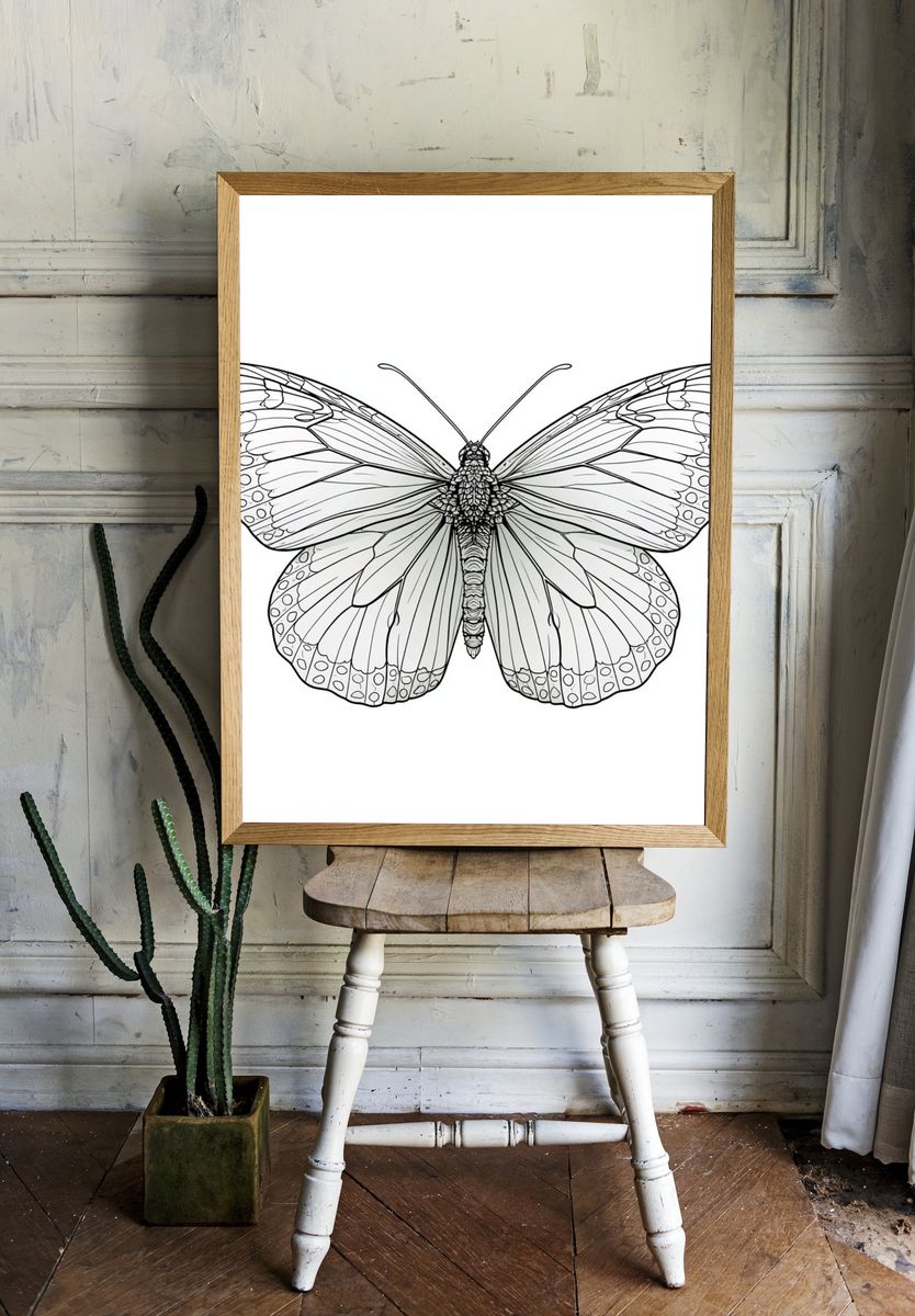 Butterfly Line Art Poster. — room view 1