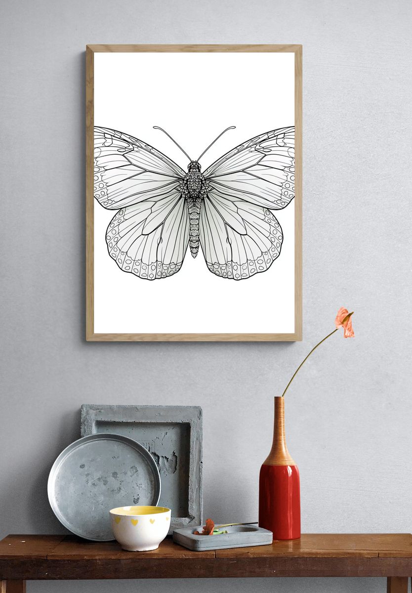 Butterfly Line Art Poster. — room view 3