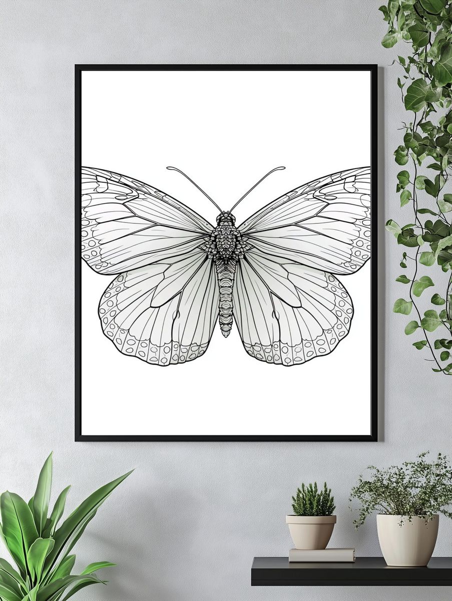 Butterfly Line Art Poster. — room view 4