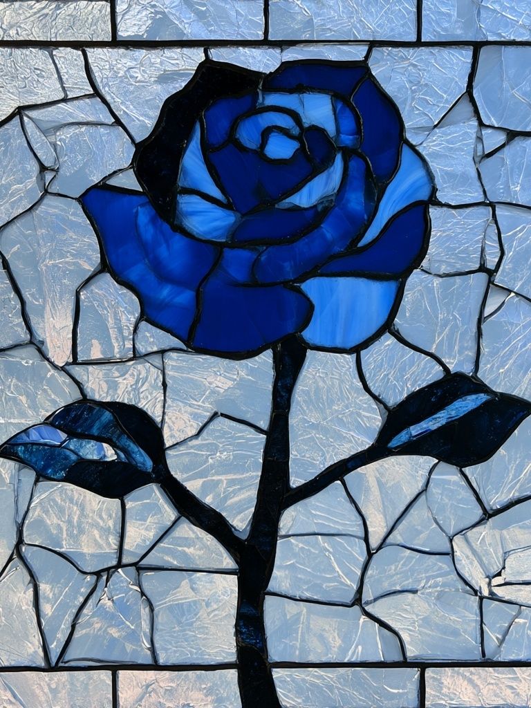 Blue Stained Glass Rose Print. poster detail