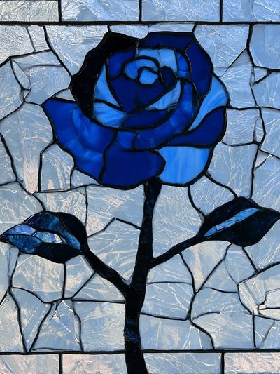 Blue Stained Glass Rose Print.