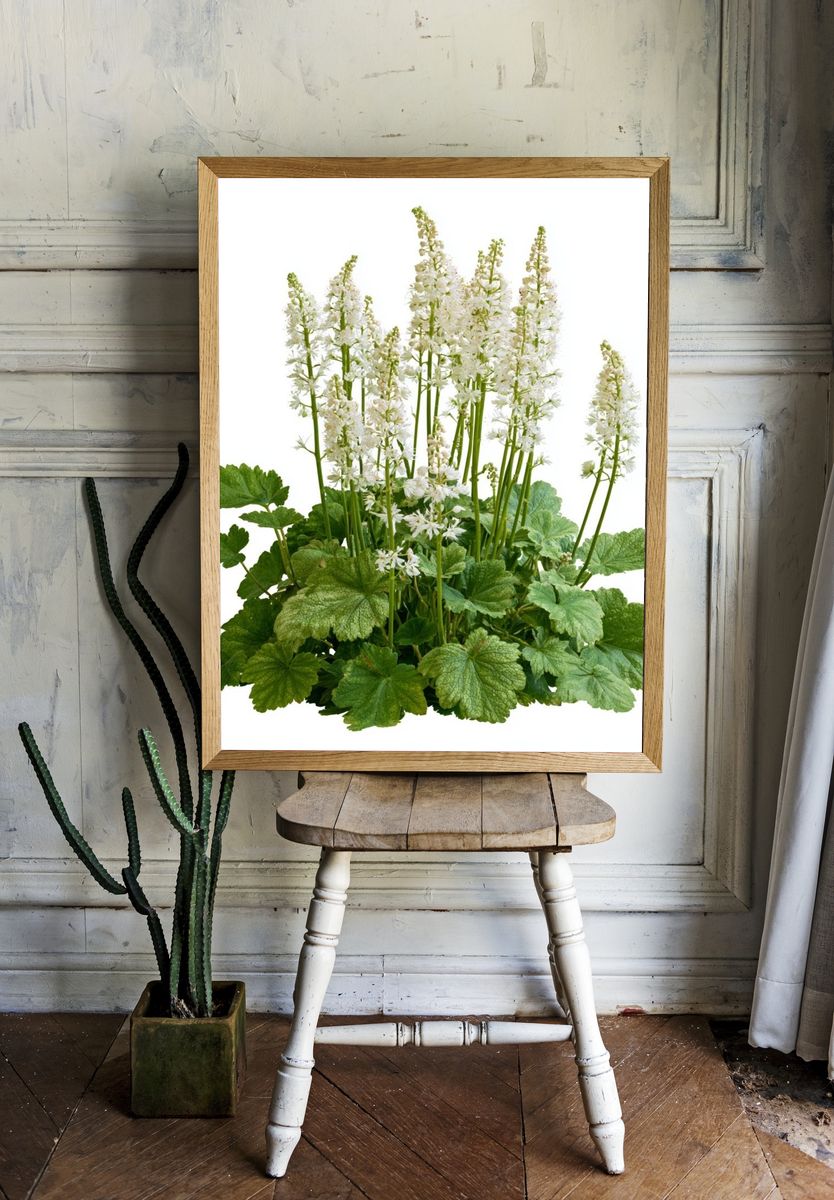 White Woodland Flowers Botanical Print. room preview