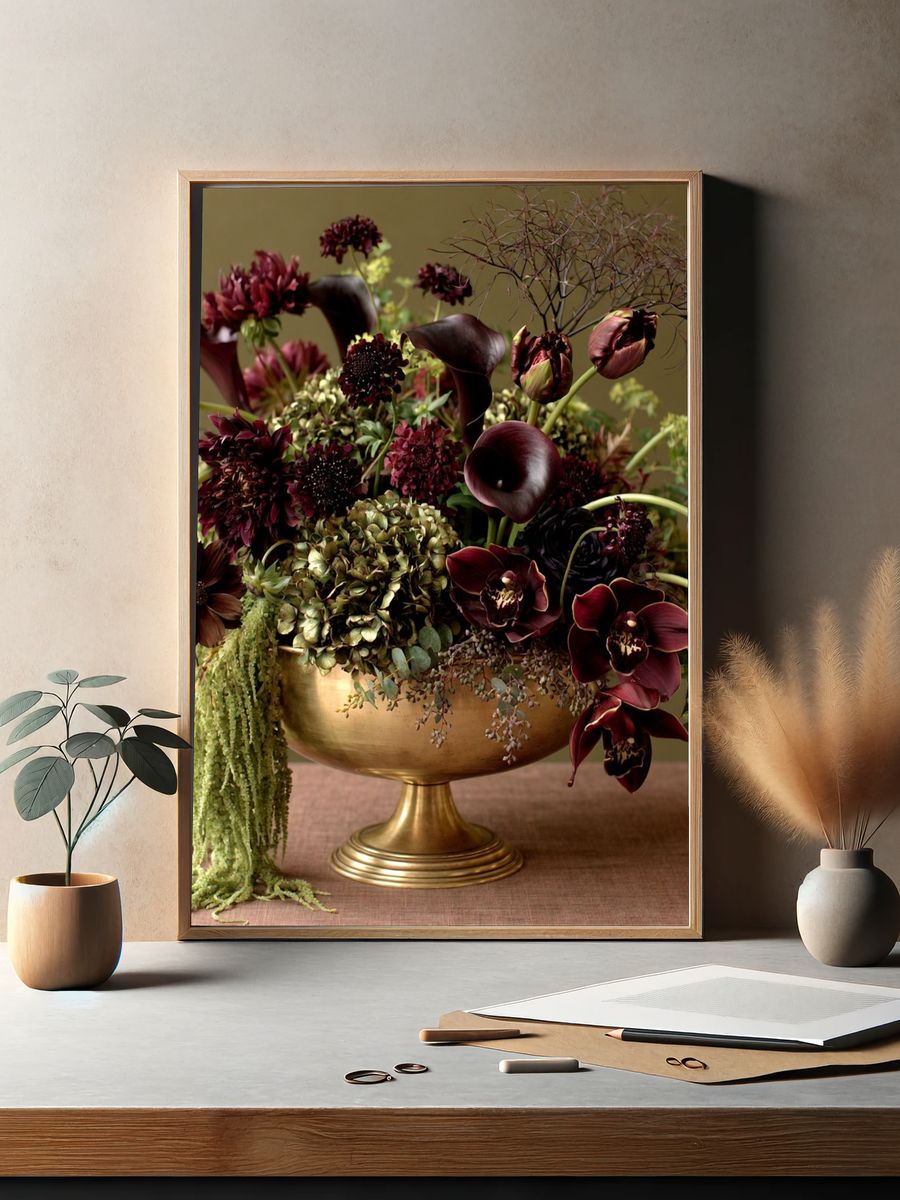 Moody Floral Arrangement Print. — room view 2