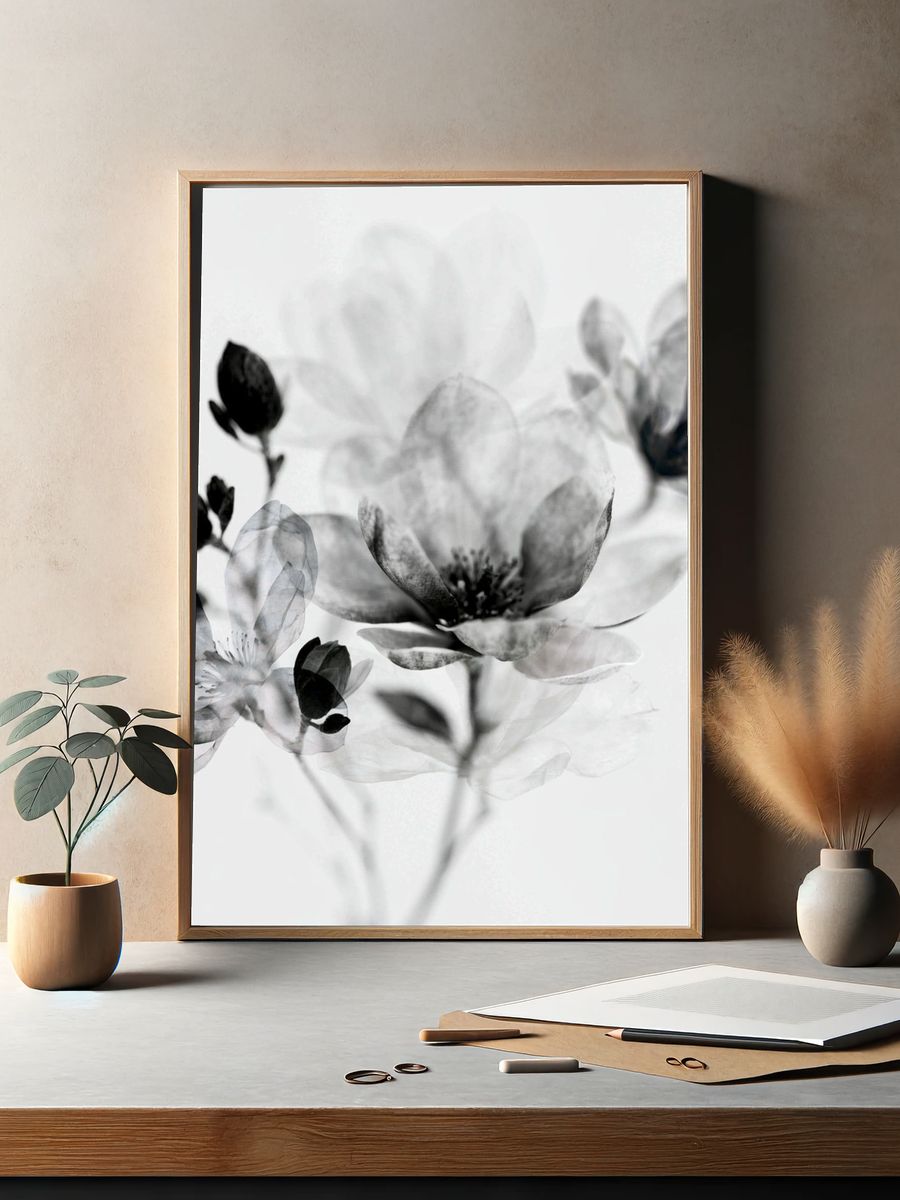 Monochrome Blossom Botanical Print. — room view 2