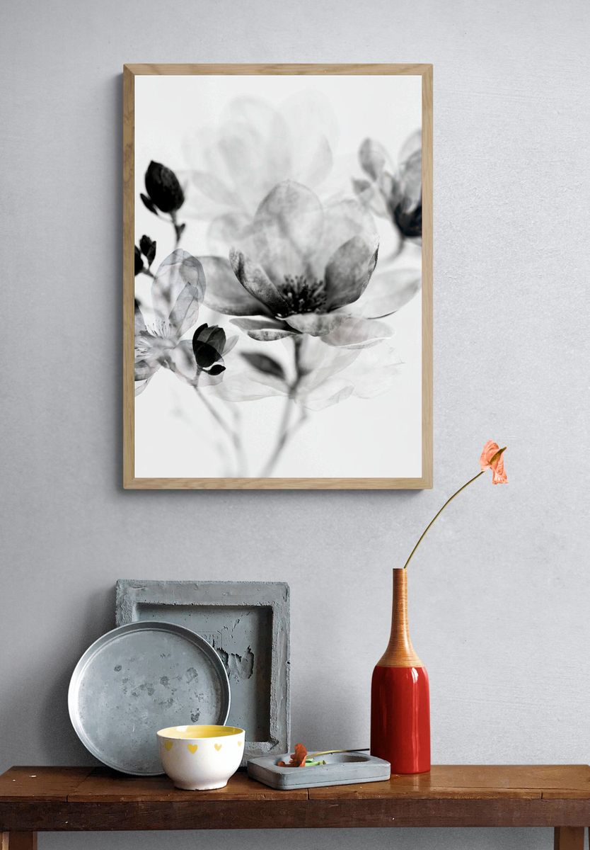 Monochrome Blossom Botanical Print. — room view 3