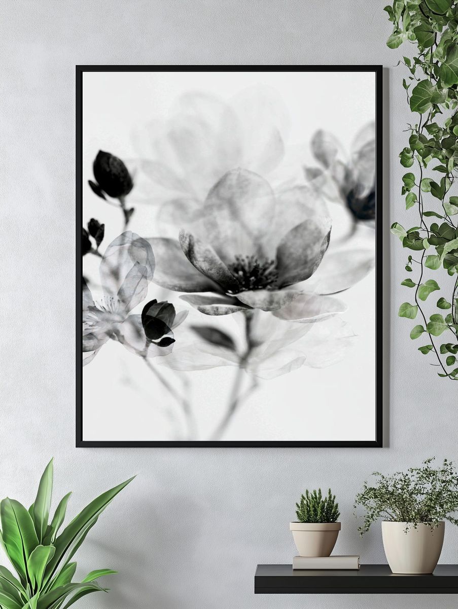 Monochrome Blossom Botanical Print. — room view 4